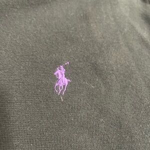 Ralph Lauren Black Polo V neck Sweater with Purple Logo
 100% Pima Cotton